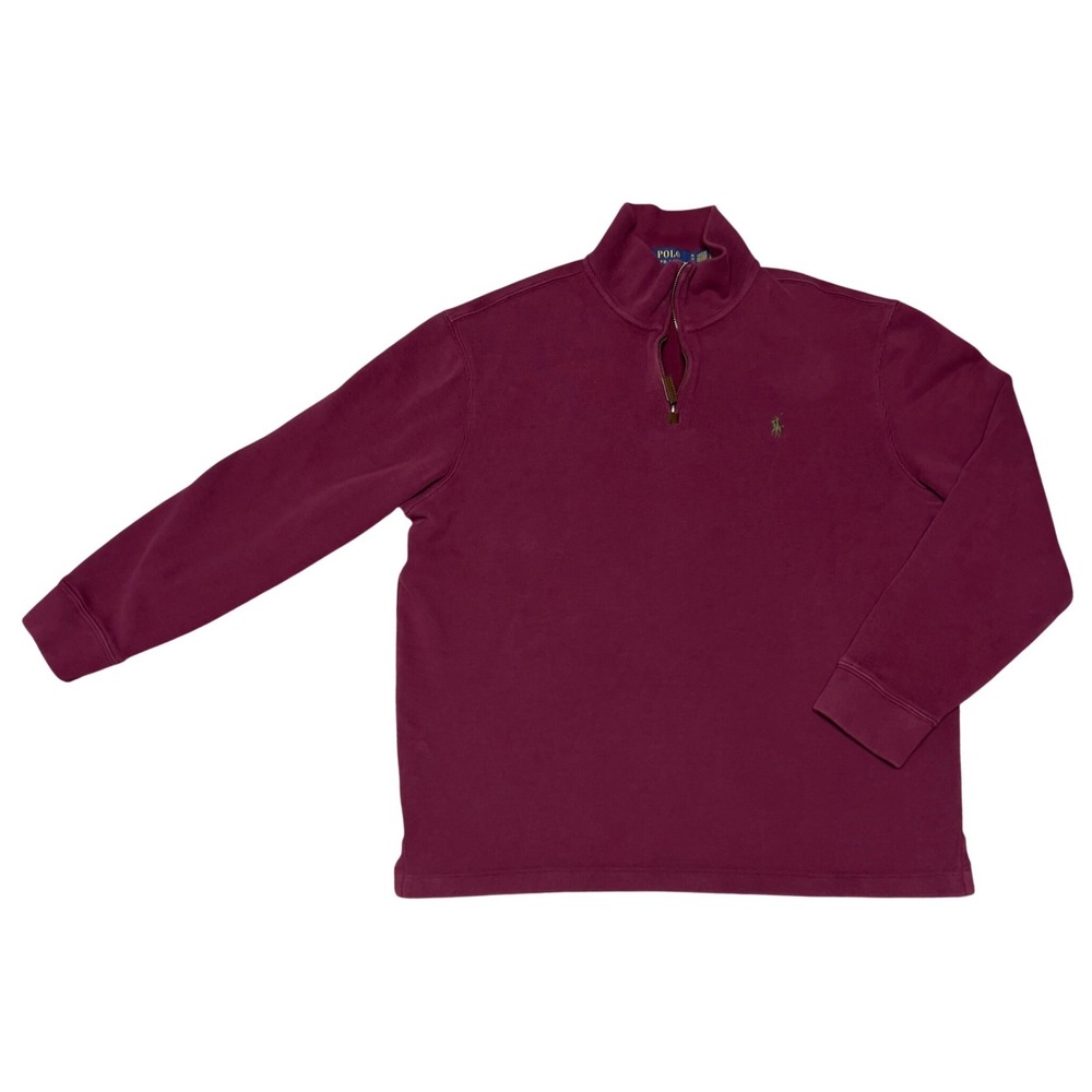 Polo‎ Ralph Lauren Mens XL Burgundy Red Quarter Zip Pullover Ribbed Sweatshirt